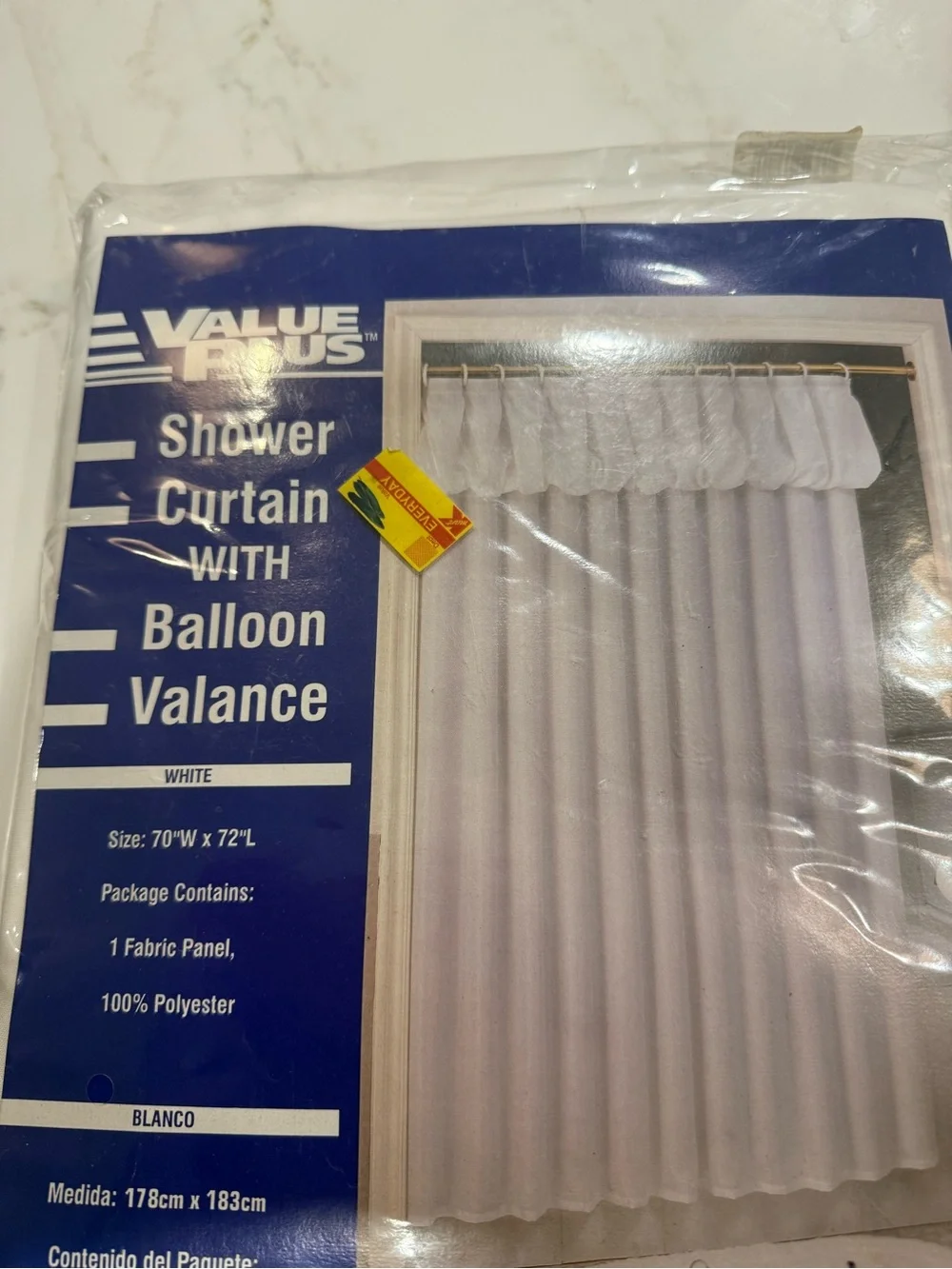 White Shower Curtain with Balloon Valance